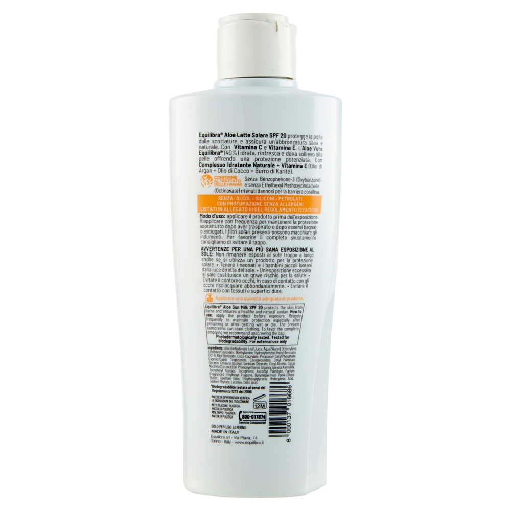 equilibra Aloe Latte Solare 20 SPF Protezione Media 200 ml